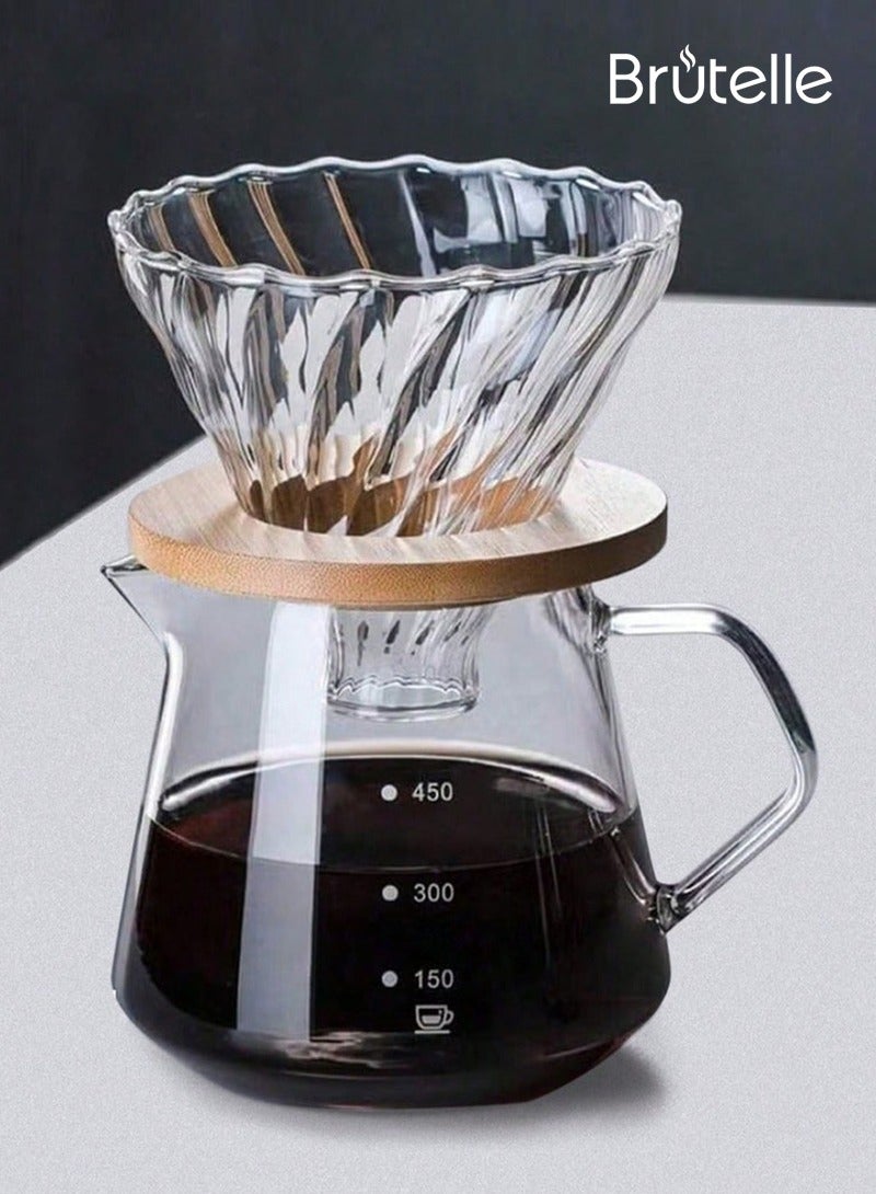بريتيل مجموعة بور أوفر للقهوة سعة 600 مل من إبريق القهوة الزجاجي مع فلتر منقط القهوة الزجاجي ومجموعة صانع القهوة بالتنقيط للمنزل أو المكتب 4 أكواب - Image 1