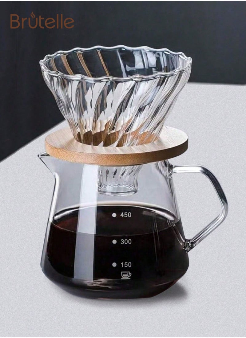 Brutelle Pour Over Coffee Set 600ML Glass Carafe Coffee Server with Glass Coffee Dripper Filter Drip Coffee Maker Set for Home or Office 4 Cups  - Image 1