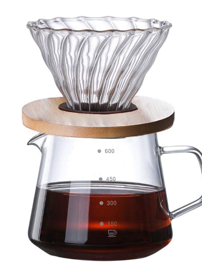 Brutelle Pour Over Coffee Set 600ML Glass Carafe Coffee Server with Glass Coffee Dripper Filter Drip Coffee Maker Set for Home or Office 4 Cups  - Image 2
