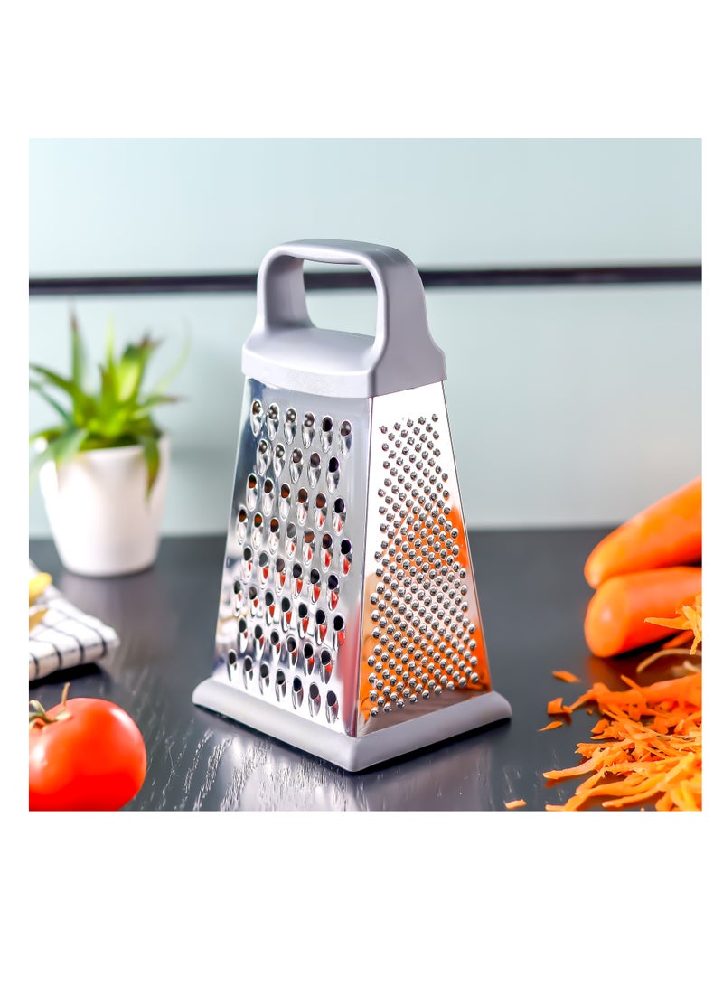 Royalford Stainless Steel 4-Sided Grater- RF12347/ with TPR Base and ABS handle, Light-Weight and Compact Design Silver - Image 1
