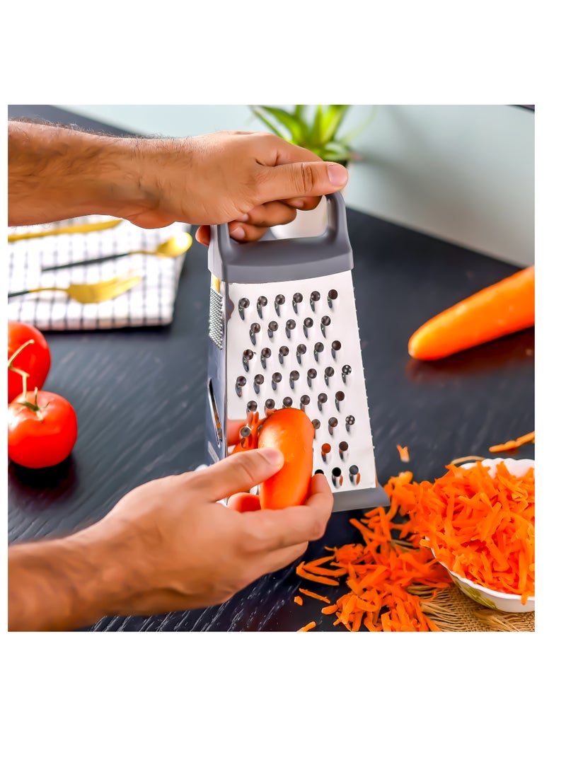 Royalford Stainless Steel 4-Sided Grater- RF12347/ with TPR Base and ABS handle, Light-Weight and Compact Design Silver - Image 2