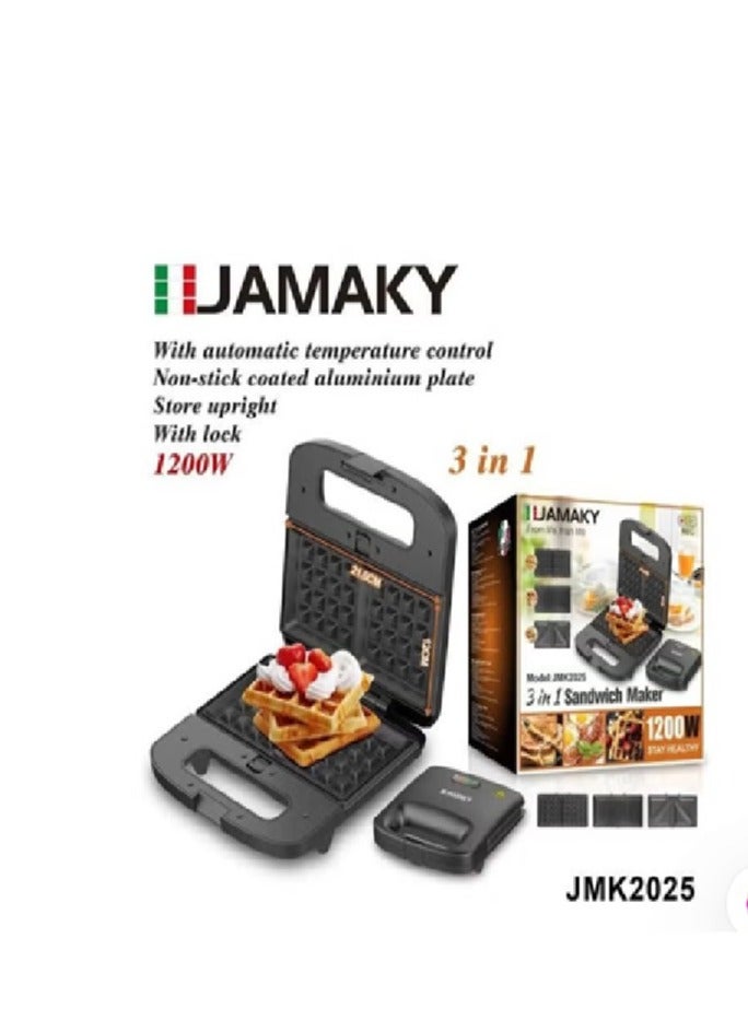Jamaki 3-in-1 Multifunctional Waffle and Sandwich Maker 1200W JMk 2025 Italian