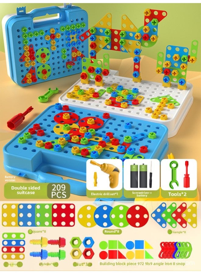 Children's Repair Toolbox Electric Drill Removable Screw Puzzle Assembled Toys Men's Play-house Toys-Color:[209 Pice Upgrade Double-sided Box Electric Screwdriver] Send Battery Screwdriver  - Image 1