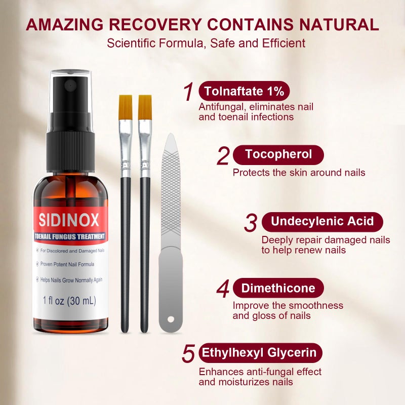 sidinox Toenail Fungus Treatment, Treatment Extra Strength with 25% Undecylenic Acid, Fungus Nail Treatment for Damaged Nails, Discolored, Thick Toenails, Help Nail Grow - (1 Fl Oz/30 ml x 5 Pack) - Image 5