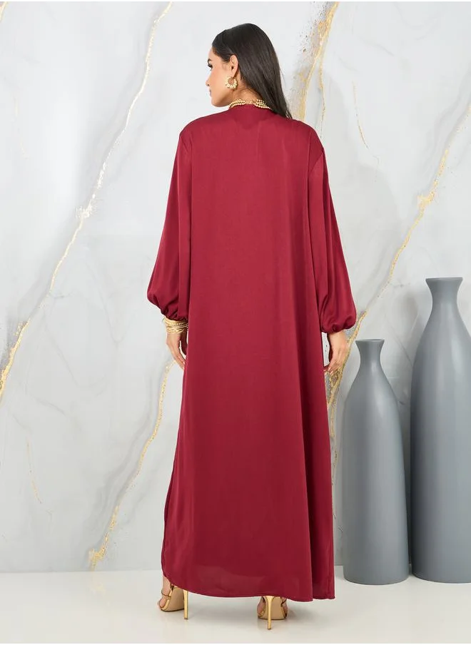 Styli Satin Regular Fit Maxi Length Kimono