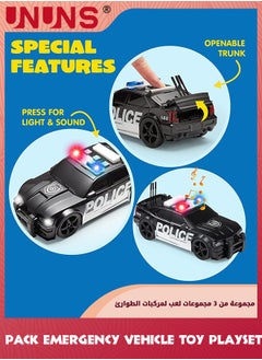 UNUNS 3 Pack Emergency Vehicle Toy Playsets-Ambulance,Fire Engine Truck,Police Car,Friction Powered Vehicles With Light And Sound,Vehicles Toy Set Toddlers Cars,Gifts For Toddler Kids Boys 3+  - Image 3