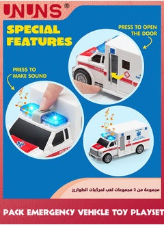 UNUNS 3 Pack Emergency Vehicle Toy Playsets-Ambulance,Fire Engine Truck,Police Car,Friction Powered Vehicles With Light And Sound,Vehicles Toy Set Toddlers Cars,Gifts For Toddler Kids Boys 3+  - Image 2
