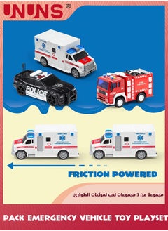 UNUNS 3 Pack Emergency Vehicle Toy Playsets-Ambulance,Fire Engine Truck,Police Car,Friction Powered Vehicles With Light And Sound,Vehicles Toy Set Toddlers Cars,Gifts For Toddler Kids Boys 3+  - Image 5