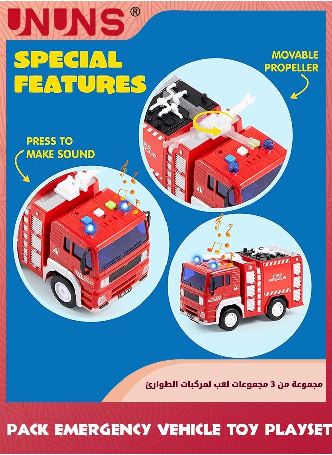 UNUNS 3 Pack Emergency Vehicle Toy Playsets-Ambulance,Fire Engine Truck,Police Car,Friction Powered Vehicles With Light And Sound,Vehicles Toy Set Toddlers Cars,Gifts For Toddler Kids Boys 3+  - Image 4