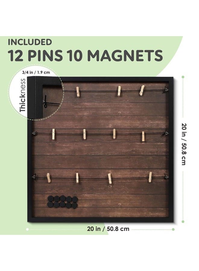Houseables إطار صور كولاج مغناطيسي، لوحات عرض الصور، 20” × 20”، خشب ريفي داكن، لوحة صور معلقة، مع مشابك، 10 مغناطيس، لصور بولارويد، بطاقات بريدية، ملاحظات، فن، سكن جامعي، جدار، لوحة إعلانات - Image 2