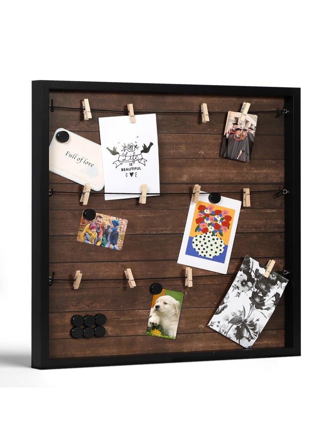 Houseables إطار صور كولاج مغناطيسي، لوحات عرض الصور، 20” × 20”، خشب ريفي داكن، لوحة صور معلقة، مع مشابك، 10 مغناطيس، لصور بولارويد، بطاقات بريدية، ملاحظات، فن، سكن جامعي، جدار، لوحة إعلانات - Image 1