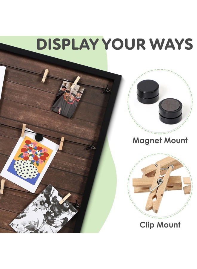 Houseables إطار صور كولاج مغناطيسي، لوحات عرض الصور، 20” × 20”، خشب ريفي داكن، لوحة صور معلقة، مع مشابك، 10 مغناطيس، لصور بولارويد، بطاقات بريدية، ملاحظات، فن، سكن جامعي، جدار، لوحة إعلانات - Image 3