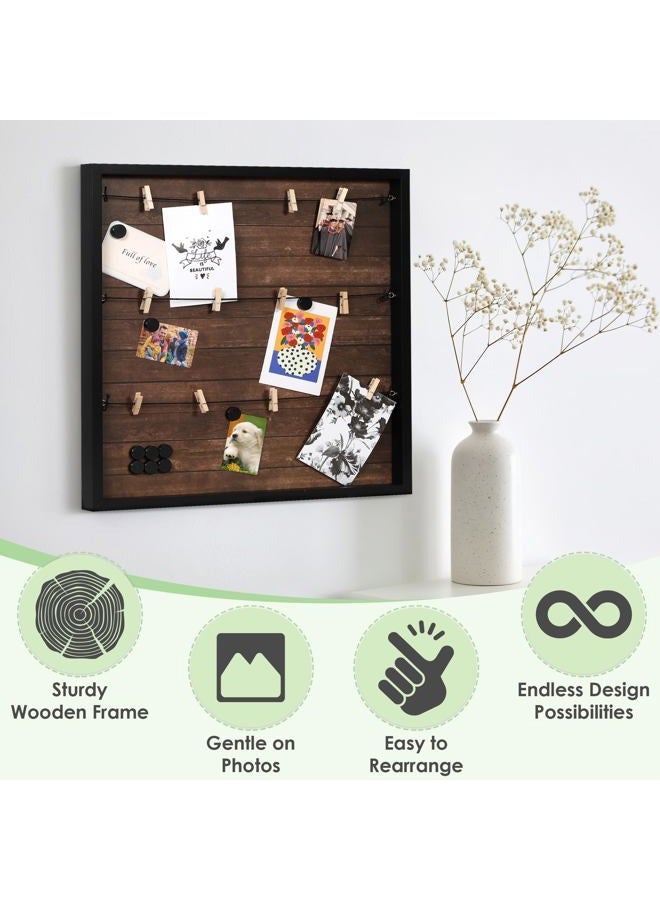 Houseables إطار صور كولاج مغناطيسي، لوحات عرض الصور، 20” × 20”، خشب ريفي داكن، لوحة صور معلقة، مع مشابك، 10 مغناطيس، لصور بولارويد، بطاقات بريدية، ملاحظات، فن، سكن جامعي، جدار، لوحة إعلانات - Image 4