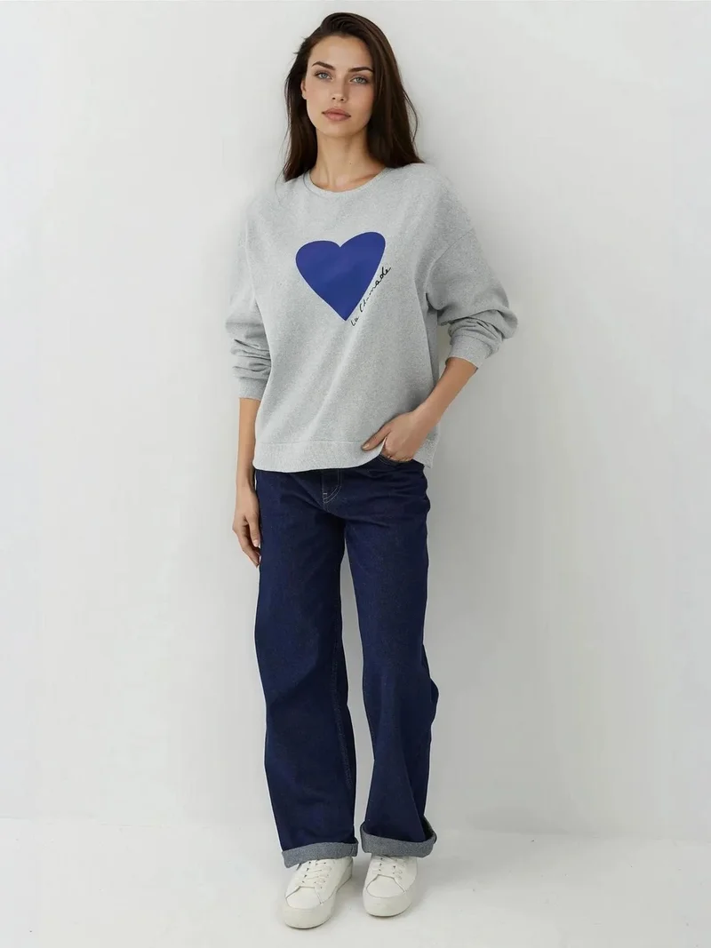 HICCUP Printed Crew Neck Raised Sweatshirt