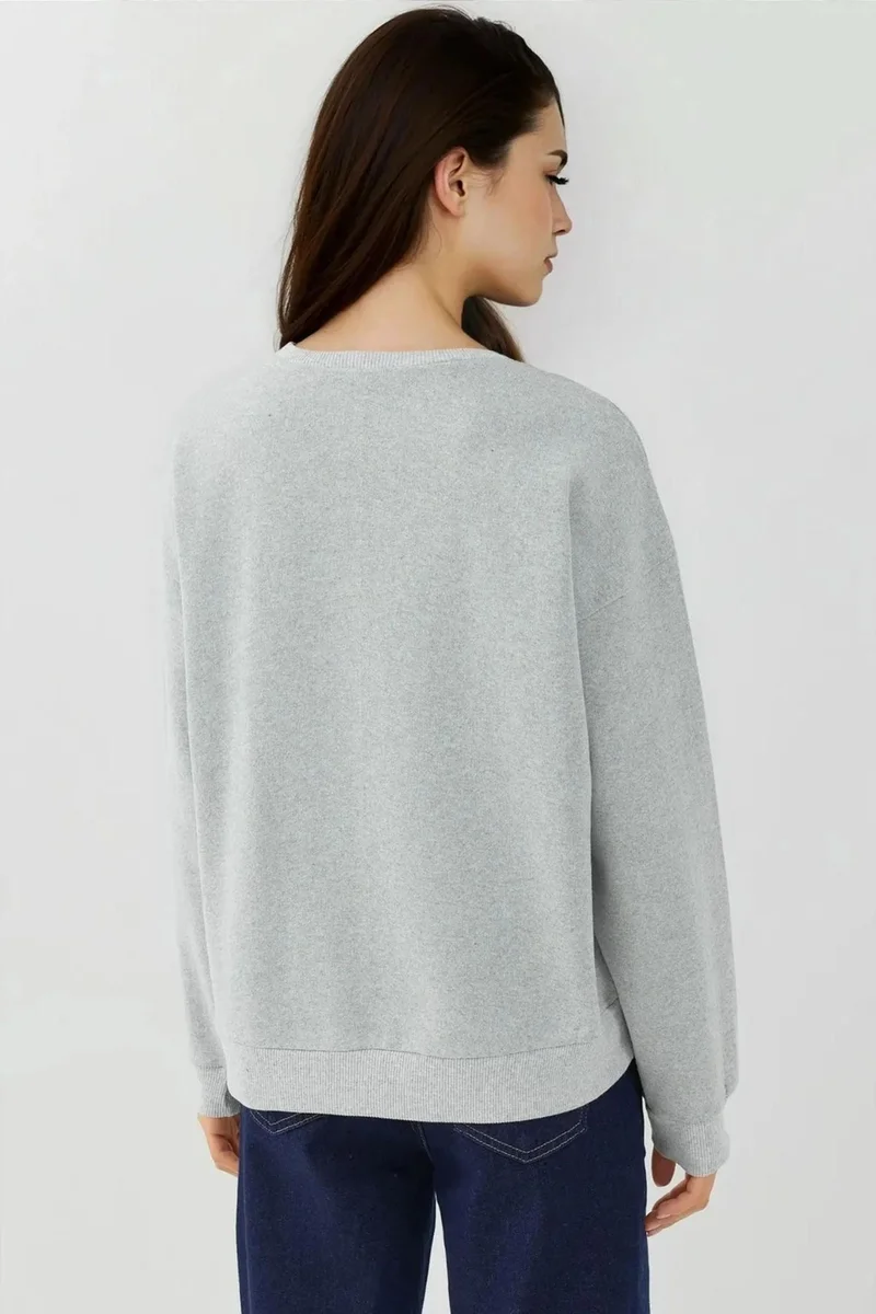 Hiccup Grey Printed Crew Neck Raised Sweatshirt for Women | Best Price UAE