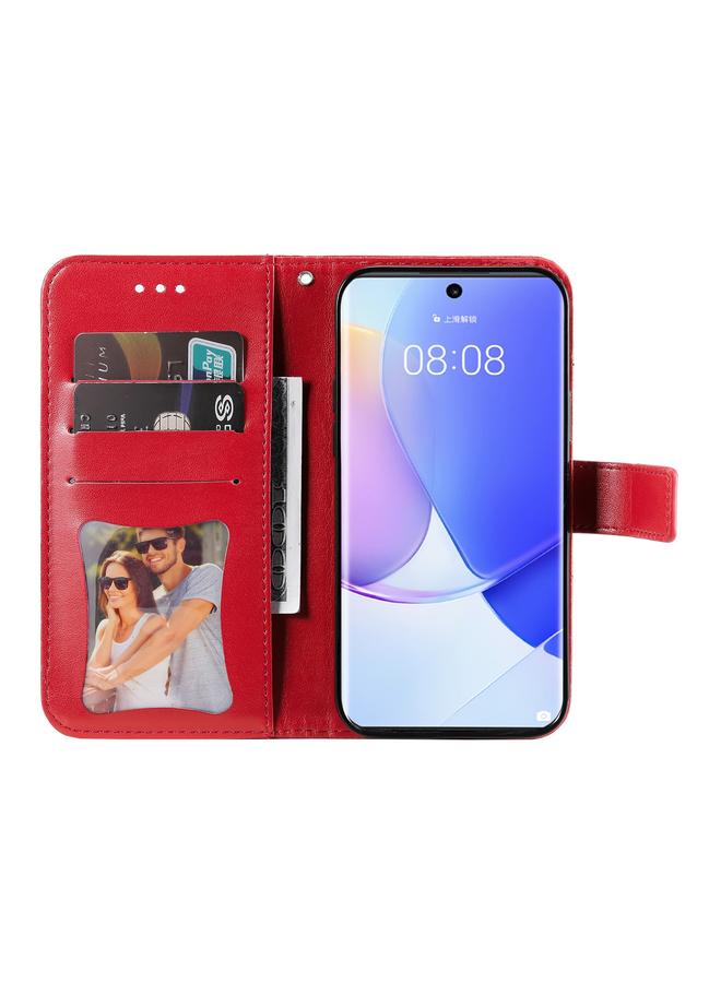 زبون جراب لهاتف Huawei nova 9 / Honor 50 جراب هاتف جلدي قابل للطي منقوش عليه زهور 7 بتلات مع حامل وفتحات للبطاقات - Image 4