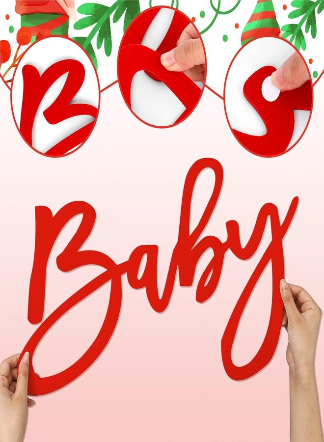 وولاين لافتة سانتا للأطفال من اللباد من Whaline، خلفية لحفل استقبال المولود الجديد في عيد الميلاد، لافتة حمراء من اللباد لكشف جنس المولود، مناسبة لحفلات أعياد الميلاد الأولى، ديكور قوس، دعامة تصوير جدارية - Image 3