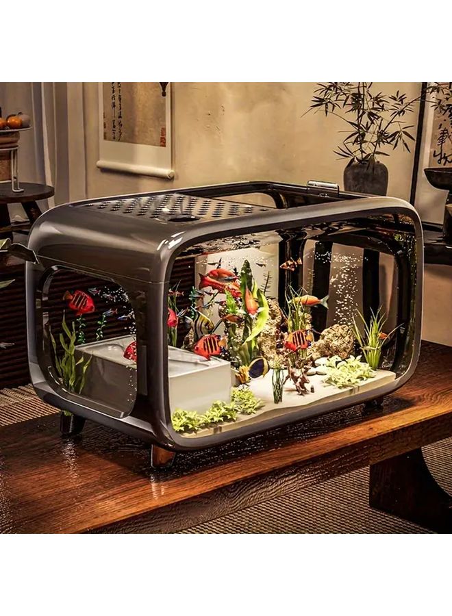 White All In One Desktop Aquarium Tank Easy Setup Low Maintenance Fish Bowl - Image 2