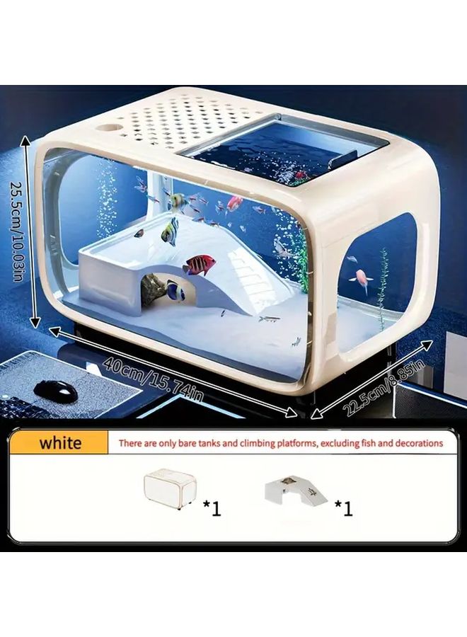 White All In One Desktop Aquarium Tank Easy Setup Low Maintenance Fish Bowl - Image 3