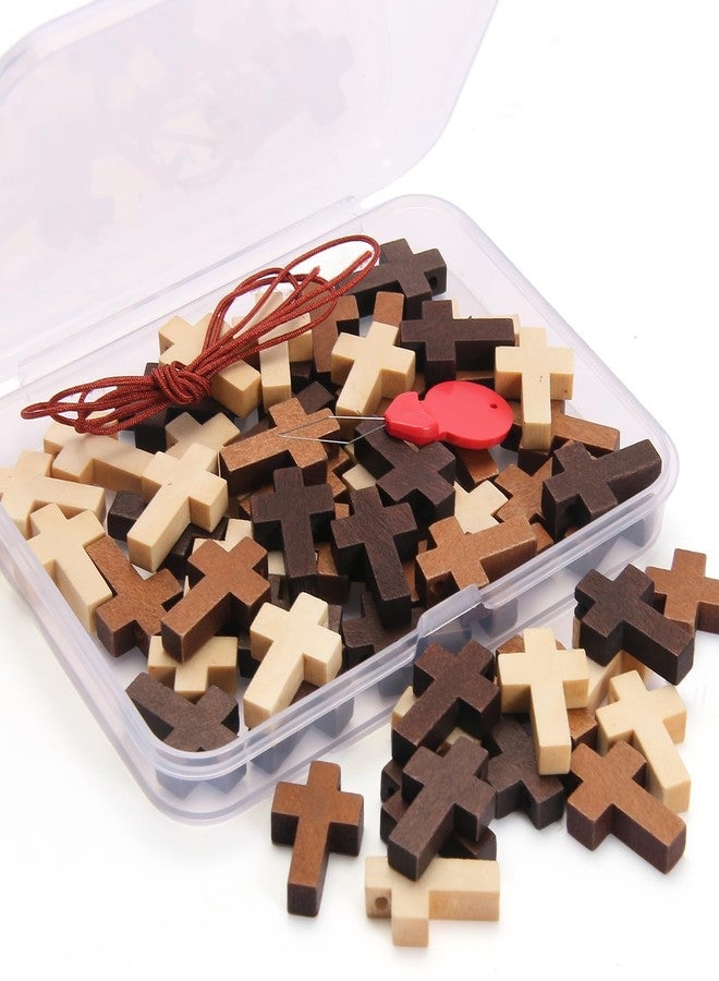 Gtudkae 1 Box 50 PCS Small Wooden Cross 3 Colors, Natural Pocket Prayer Crosses Pendants for Christian Gift, DIY Handmade Decorative Crosses Charms for Crafts, Easter Eggs Fillers (50) - Image 2