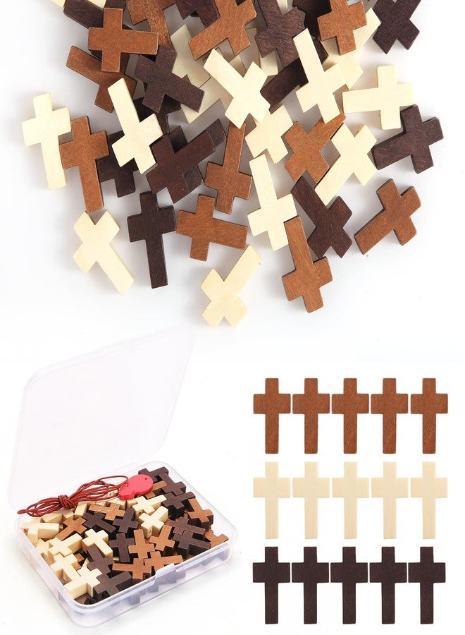 Gtudkae 1 Box 50 PCS Small Wooden Cross 3 Colors, Natural Pocket Prayer Crosses Pendants for Christian Gift, DIY Handmade Decorative Crosses Charms for Crafts, Easter Eggs Fillers (50) - Image 1