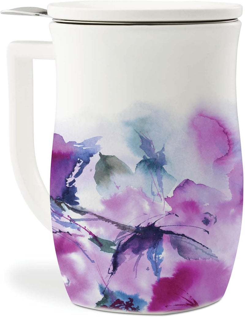 Tea Forte Verbena Blossom Fiore Ceramic 14 ounce Tea Mug with Infuser and Lid Ceramic Cup with Handle for Steeping Loose Leaf Teas Dishwasher  Microwave Safe - Image 1