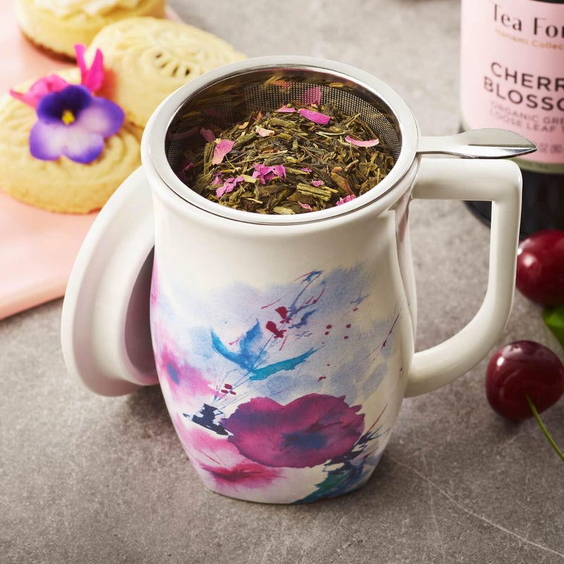 Tea Forte Verbena Blossom Fiore Ceramic 14 ounce Tea Mug with Infuser and Lid Ceramic Cup with Handle for Steeping Loose Leaf Teas Dishwasher  Microwave Safe - Image 2