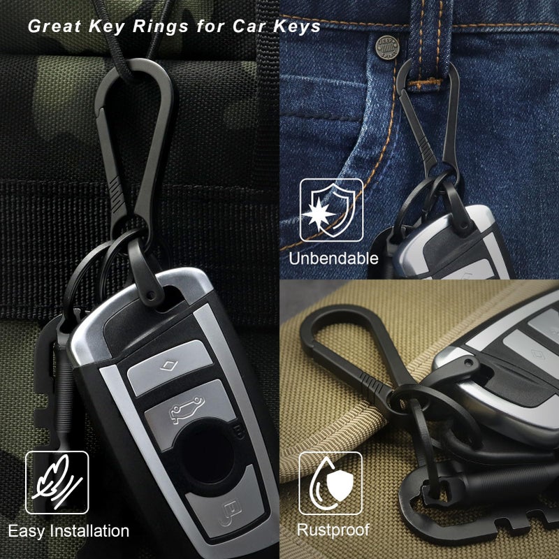 PJYTAC Titanium Keychain Rings Heavy Duty Side Push Key Rings for Car Keys Easy Quick Release EDC Split Keyrings (1, Black, Medium) - Image 3