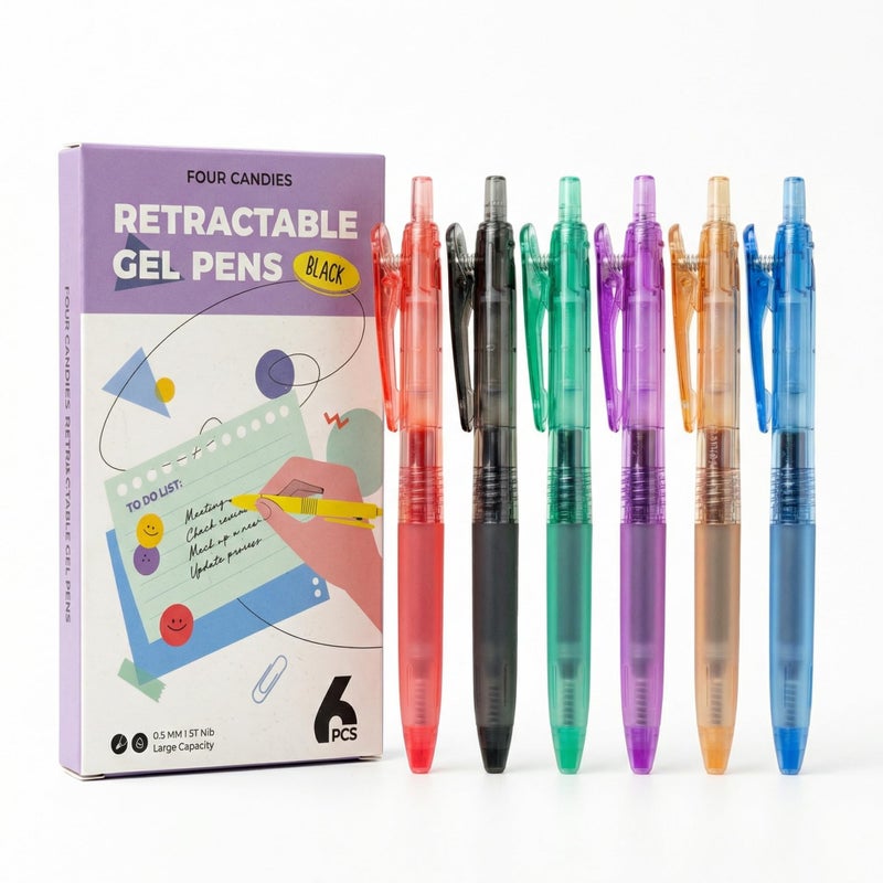 Four Candies 12Pack 0.5mm Black Ink Quick Dry Retractable Gel Pen Set, Cute Transparent Pastel Fine Point Note Taking Aesthetic lnk Pens, Comfort Grip Drawing Writing School Office Home (Black) - Image 1