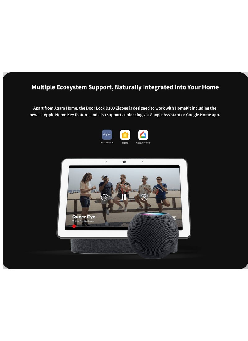 أكارا - قفل الباب الذكي D100 إصدار Zigbee مع HomeKit - أسود، 393.8 × 74.2 58.6 ملم - Image 1