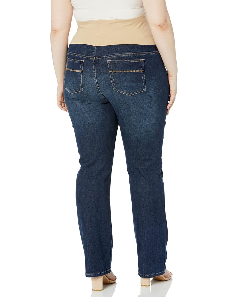 Three Seasons Maternity womens Plus Size Bootcut Denim With Neutral Belly Band Jeans, Dark Wash Denim, 3X US - Image 2