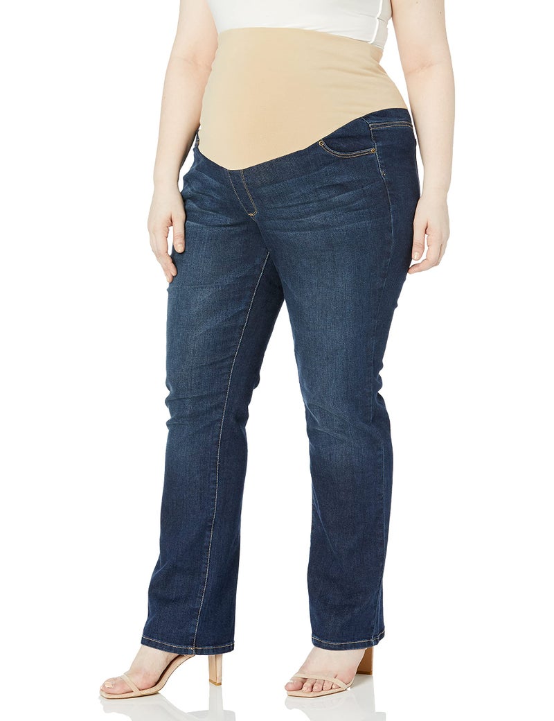 Three Seasons Maternity womens Plus Size Bootcut Denim With Neutral Belly Band Jeans, Dark Wash Denim, 3X US - Image 1