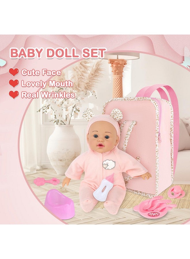 deAO deAO 12 Inch Baby Doll with Backpack Carrier Playset 14 Pcs Soft Baby Doll with Bottle Clothes and Accessories Baby Doll Set Toy for Toddler  - Image 3