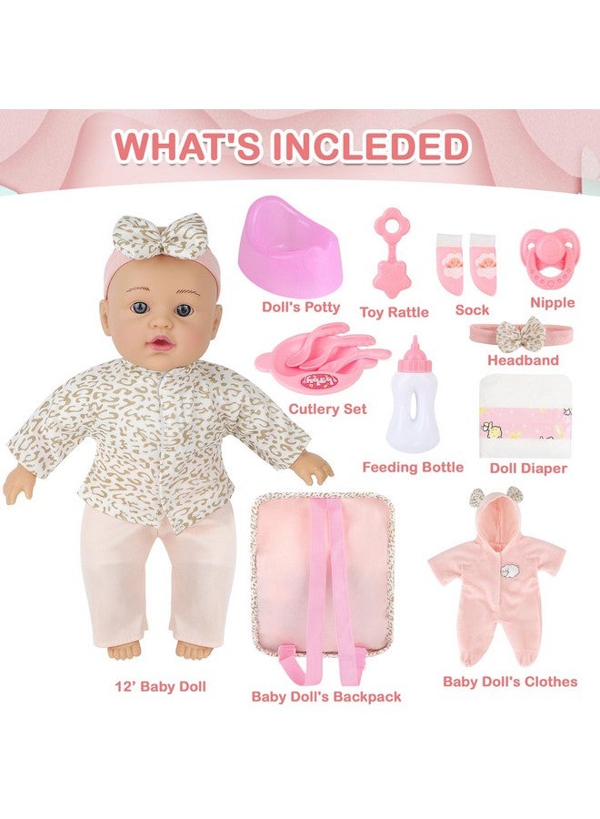 deAO deAO 12 Inch Baby Doll with Backpack Carrier Playset 14 Pcs Soft Baby Doll with Bottle Clothes and Accessories Baby Doll Set Toy for Toddler  - Image 2