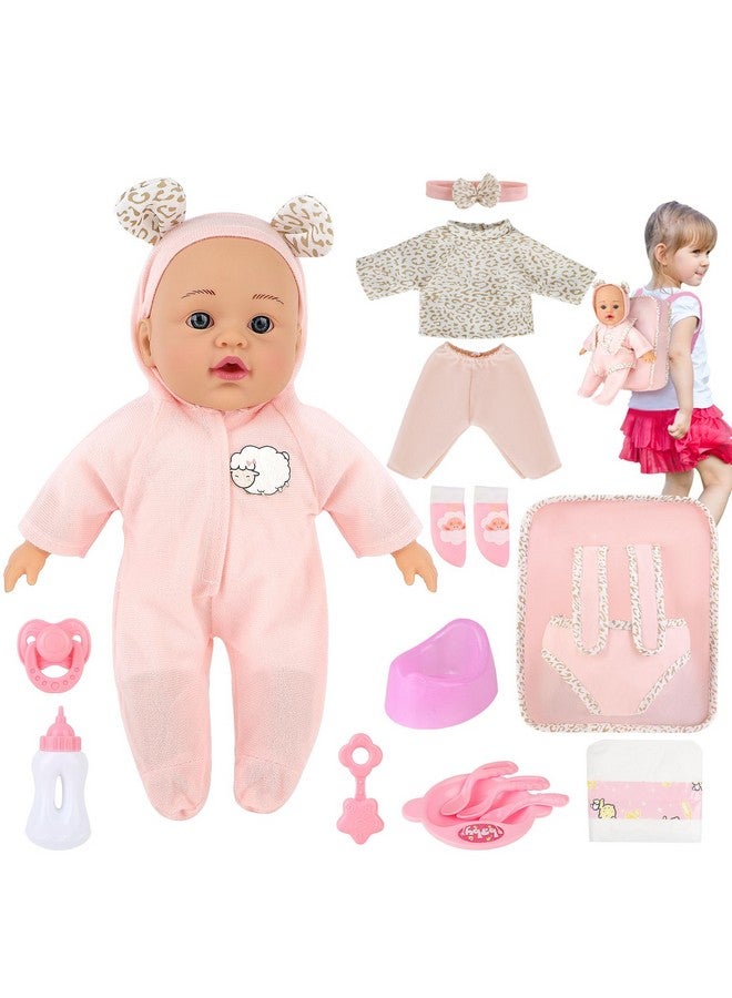 deAO deAO 12 Inch Baby Doll with Backpack Carrier Playset 14 Pcs Soft Baby Doll with Bottle Clothes and Accessories Baby Doll Set Toy for Toddler  - Image 1