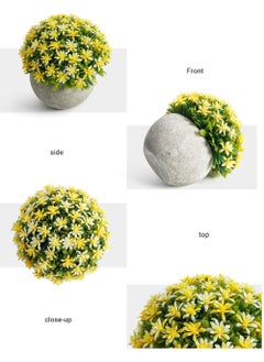 Rock Pow Yellow Mini Sage Green Potted Boxwood Topiary Artificial Plants for Home Decor Indoor, Farmhouse House Plant Office Small Desk Shelf Coffee Bar Bathroom Decor, Small Fake Plant  - Image 3