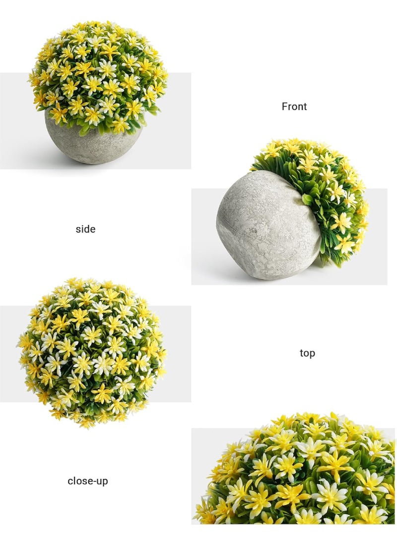 Rock Pow Yellow Mini Sage Green Potted Boxwood Topiary Artificial Plants for Home Decor Indoor, Farmhouse House Plant Office Small Desk Shelf Coffee Bar Bathroom Decor, Small Fake Plant  - Image 3