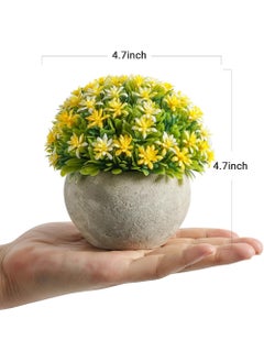 Rock Pow Yellow Mini Sage Green Potted Boxwood Topiary Artificial Plants for Home Decor Indoor, Farmhouse House Plant Office Small Desk Shelf Coffee Bar Bathroom Decor, Small Fake Plant  - Image 2