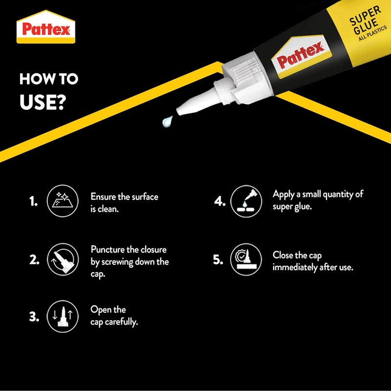 Pattex Liquid Glue For Plastic, Strong Adhesive Repairs, Clear Plastic Material, Easy To Use Instant Super Glue, 1 X 2G - Image 3