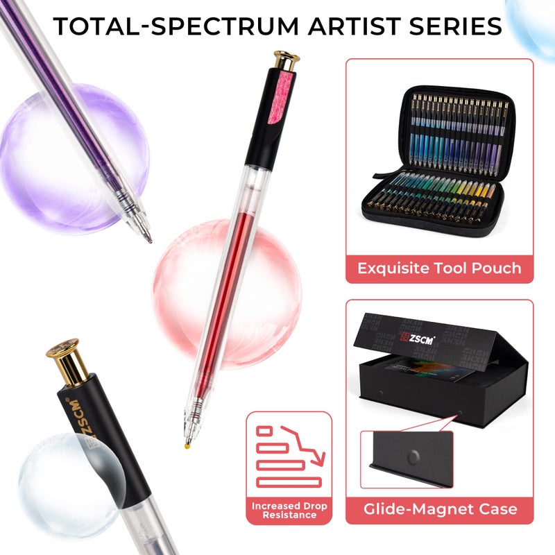 ZSCM Retractable Glitter Gel Pens,72 Colors Large Capacity Multicolor Glitter Metallic Gel Ink Pens, 1 mm Fine Point Smooth Writing Color Pens for Adult Coloring Book Note Taking Aesthetic Art Supplies - Image 5