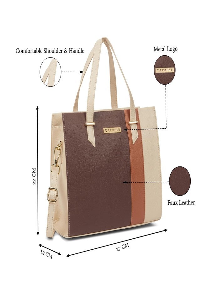 Caprese Birdy Medium Satchel Bag for Women with Multiple Compartments, Adjustable & Detachable Strap | Versatile Shoulder, Crossbody & Handheld Bag for Work, Travel, and Everyday Use (Dark Beige) - Image 3