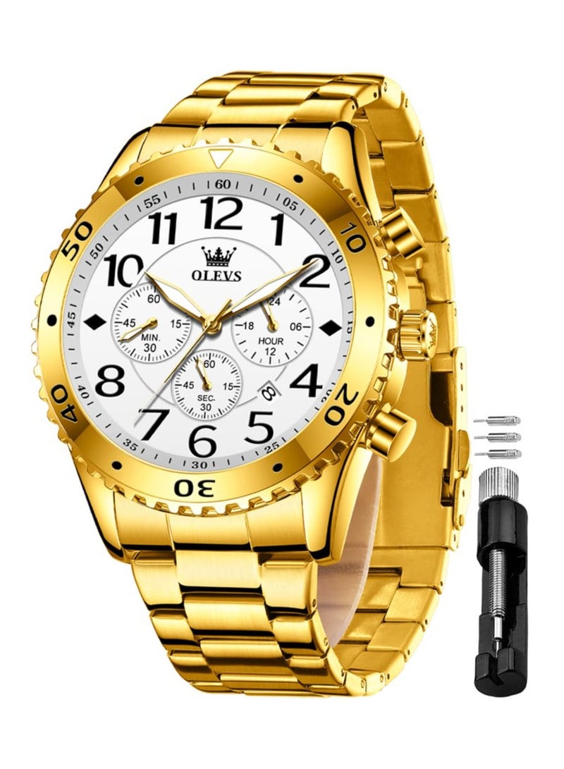 OLEVS Watches for Men Easy to Read Dress Classic with Calendar Business Dress Luxury Big Face Men Black Watch Waterproof Luminous Mens Wrist Watch Stainless Steel Watch - Image 1