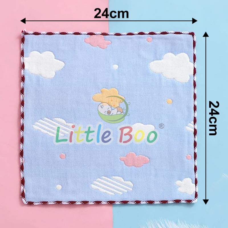 Little Boo Muslin 6 Layer Cotton Face Towels for Newborn Baby Extra Soft Hankies Reusable Napkins for Infants Toddlers/Kids (Pack of 5). Multicolor - Image 2