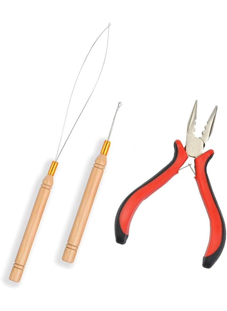 JFFX 3Pcs Micro Link Hair Feather Extensions Tool Sets 3 Holes Mini Hair Pliers Micro Pulling Needle and Loop Threader for Microlink Rings Hair Extension Beads 