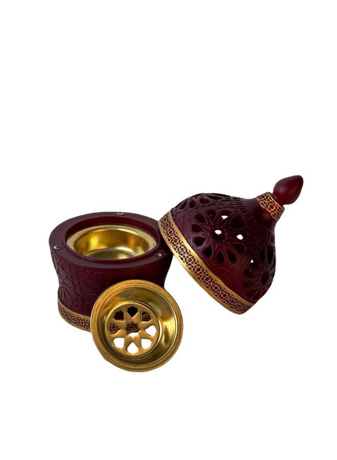 Resin Incense Burner with Gold Metal Tray - Agarwood Burning Stand for Indoor Air Purification/Home Decor/Meditation, Universal Charcoal Incense Burner, Bakhoor Incense Burner, Agarwood Frankincense Resin Incense Burner - Suitable for Yoga, Spa and Aromatherapy, Office and Home Decor, Classic Arabic Resin Incense Burner with Gold Metal Tray - Traditional Bakhoor Incense Burner - Image 2