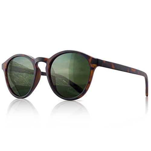 SUNGAIT Women's Classic Vintage Round Polarized Sunglasses Retro Style UV400(Amber Frame(Matte Finish)/Green Lens) K166HUPOKMOLV - Image 1