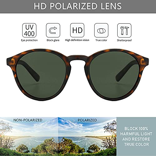 SUNGAIT Women's Classic Vintage Round Polarized Sunglasses Retro Style UV400(Amber Frame(Matte Finish)/Green Lens) K166HUPOKMOLV - Image 2