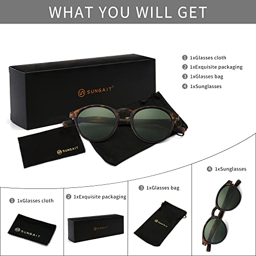 SUNGAIT Women's Classic Vintage Round Polarized Sunglasses Retro Style UV400(Amber Frame(Matte Finish)/Green Lens) K166HUPOKMOLV - Image 5