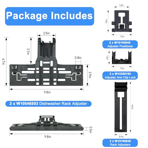 Funmit Upgraded WPW10546503 Dishwasher Top Rack Adjuster Compatible with Kitcheneaid Dishwasher Parts Upper Rack, Includes W10546503 W10195840 W10195839 W10250160 Part for Whirlpool kenmore Dishwasher, 8 PCS - Image 4