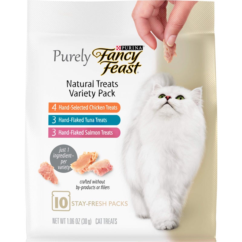Fancy Feast Purina Fancy Feast Natural Cat Treats Variety Pack, Purely Natural - (Pack of 5) 10 ct. Pouches - Image 1